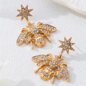 Sparkling Gold Bee Earrings with Star Accents